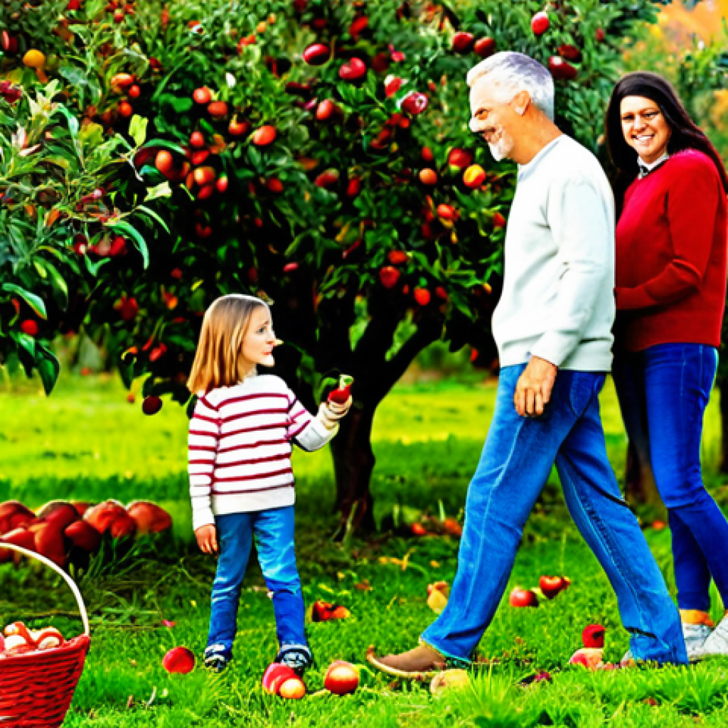 Apple Picking Family Fun**
"A family-friendly scene of a mother, father, and two children picking apples in a vibrant apple orchard on a sunny autumn day. They are all fully clothed in appropriate fall attire: sweaters, jeans, and closed-toe shoes. The orchard is full of trees laden with ripe red apples. Baskets are overflowing with the harvest. In the background, there's a rustic farm stand. Safe for work, appropriate content, fully clothed, professional photography, perfect anatomy, natural proportions, modest clothing, family-friendly."
**