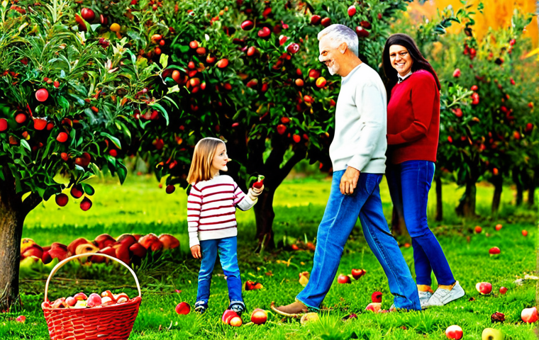 Apple Picking Family Fun**

"A family-friendly scene of a mother, father, and two children picking apples in a vibrant apple orchard on a sunny autumn day. They are all fully clothed in appropriate fall attire: sweaters, jeans, and closed-toe shoes. The orchard is full of trees laden with ripe red apples. Baskets are overflowing with the harvest. In the background, there's a rustic farm stand.  Safe for work, appropriate content, fully clothed, professional photography, perfect anatomy, natural proportions, modest clothing, family-friendly."

**