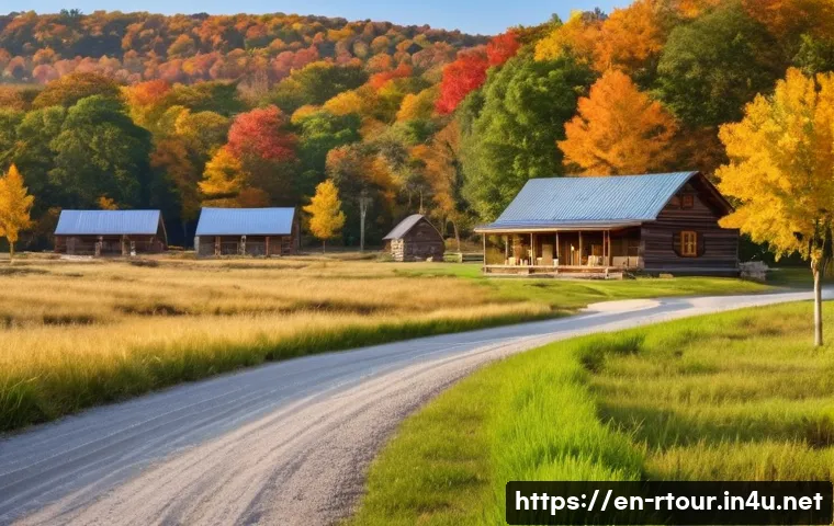 농촌관광기획사 자격증 시험과목 분석 - A peaceful rural village scene in the American Midwest during autumn, featuring eco-friendly lodges ...