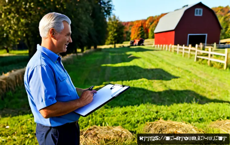 Home 17 농촌관광기획사 실무 노하우 - Photorealistic rural tourism planner conducting a site inspection at a family-owned apple orchard in...