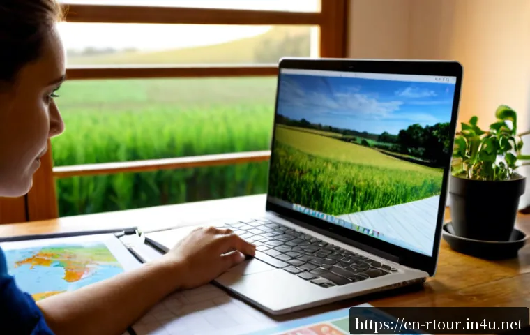 농촌관광기획사 자격증 준비과정 - Photorealistic rural tourism planner certification study scene, focused adult learner at a clean woo...